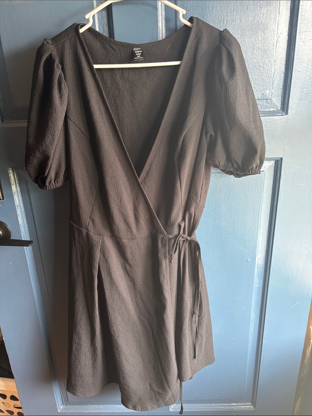 SHEIN Black Textured Wrap Dress